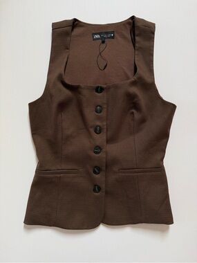 Zara Check Square Neckline Vest Top - Size L